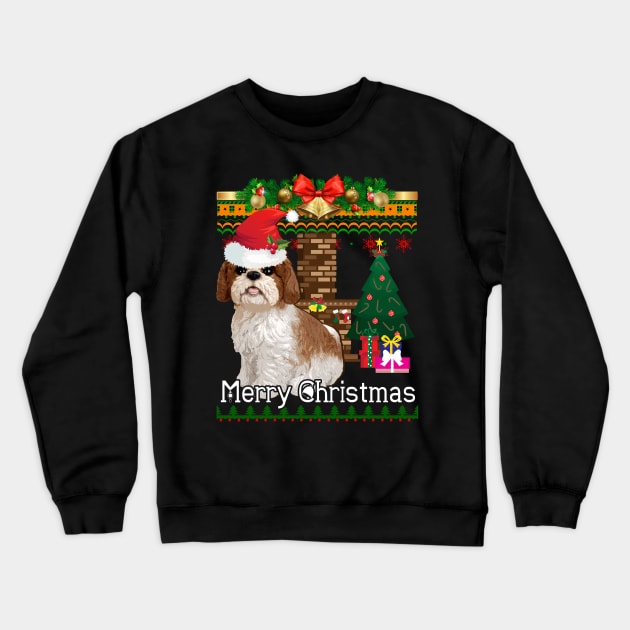 Ugly Christmas Sweater SHIH TZU Crewneck Sweatshirt by LaurieAndrew